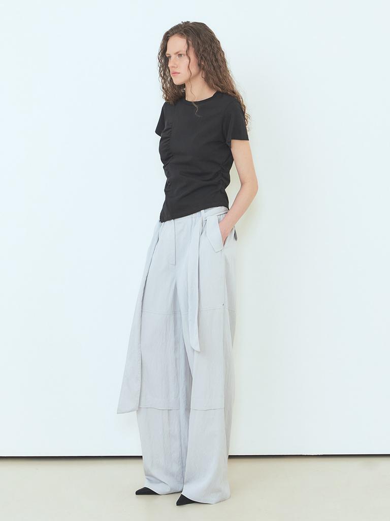 ETMON Curved Shirring T-Shirt Black