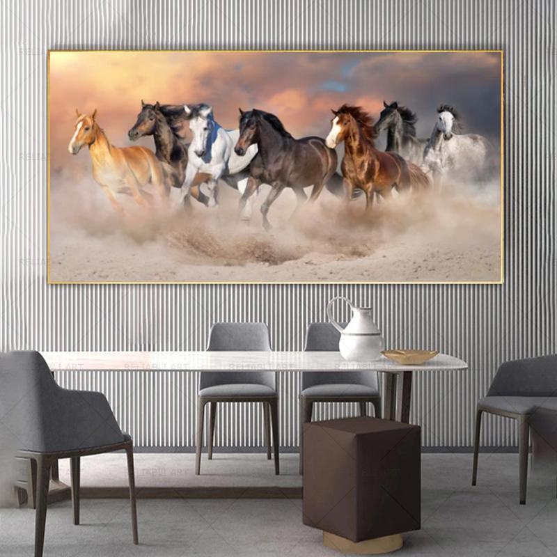 

Восемь лошадей, дикие животные, закат, холст, картина, скандинавские постеры и принты, куадрос, настенные художественные картины для декора гостиной 30x60cm no frame