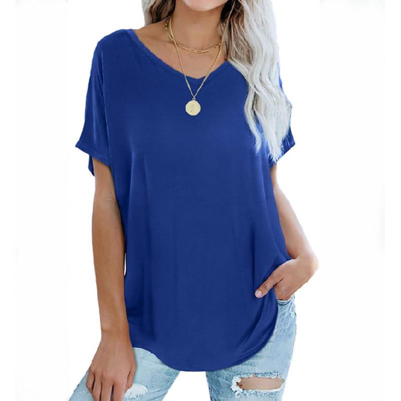 2026 Women's Loose Solid Color V-Neck Casual Summer T-Shirt
