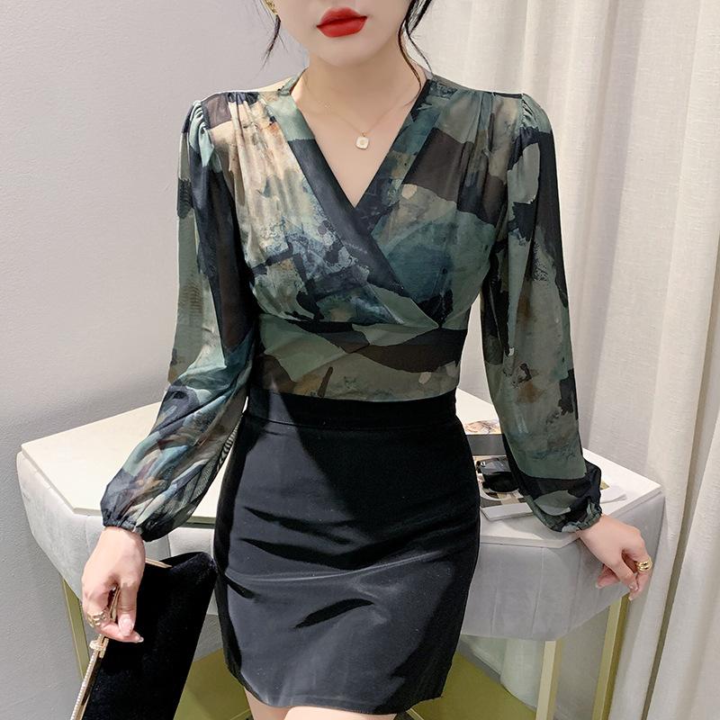 Winter Fashion Bottom Shirt Top Versatile Cross V-Neck Waist Slim Skinny Long Sleeve T-Shirt