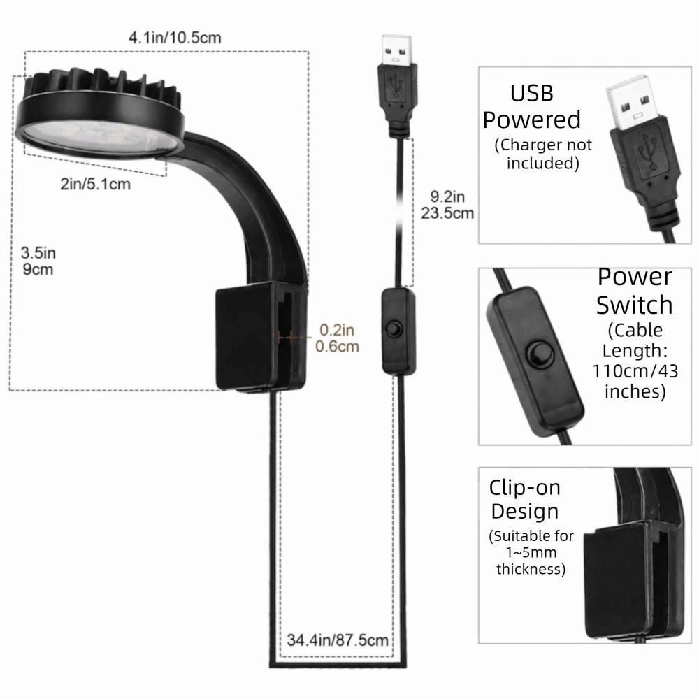 High Brightness LED Fish Tank Light USB Charging Fish Clip Light Aquatic Plant Lighting