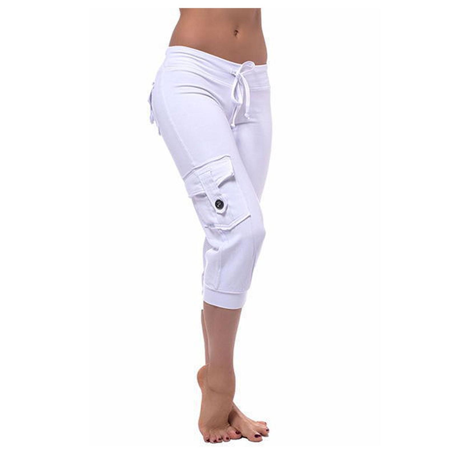 

Женские повседневные спортивные штаны для йоги с эластичной лентой на шнурке и карманами XL белый