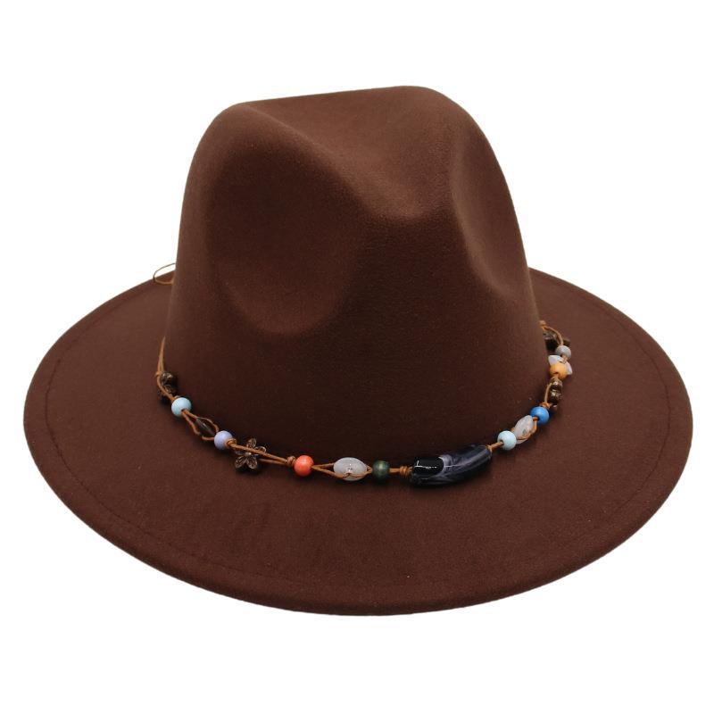 Wholesale New Bead Top Hat Literary Jazz Hat Men'S And Women'S Felt Hat Sunshade Woolen Hat British Tibetan Hat
