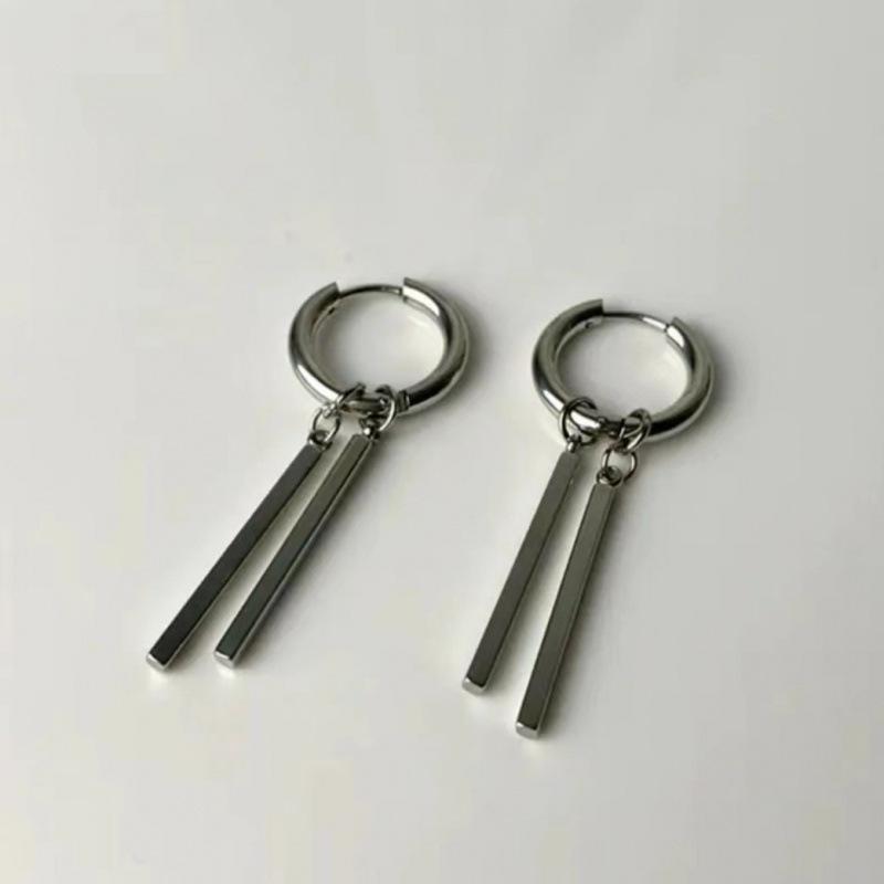 Trendy Titanium Steel Rectangular Stud & Drop Earrings for Men and Women - High-End Long Bar Design In Cold Style
