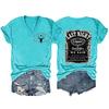 Women V‑Neck Short Sleeve T‑Shirt Double‑Sided Letter Print Casual Street Fashion Ladies Top S‑3XL