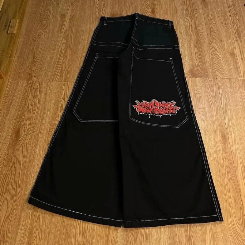 Mens Y2K Streetwear Denim Pants Loose Fit High Waist Retro Graphic Straight Leg Jeans