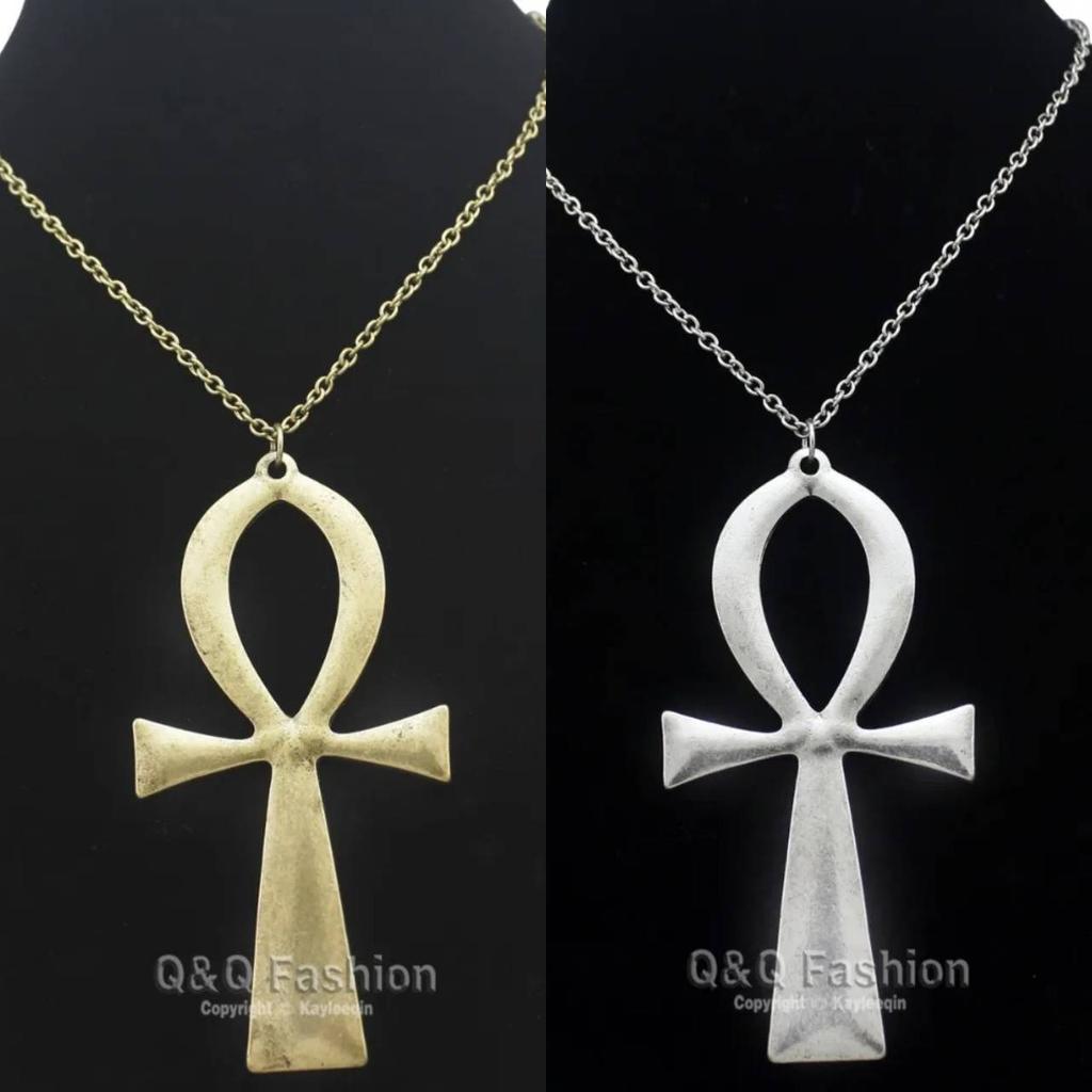 Retro Vintage Necklace Pendant Amulet Talisman Big Ankh Cross Men Women Stainless Steel Egypt Egyptian Key Life Jewelry Gift Hip Hop Rock Goth Gothic
