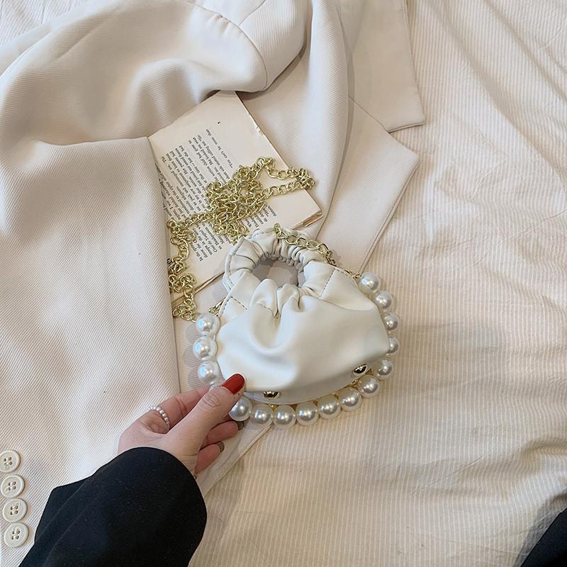 Adorable Korean Style Princess Pearl Handbag For Girls With Charming Chain Strap