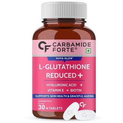 Carbamide Forte Japanese Reduced L Glutathione Tablets 500mg | Glutathione with Hyaluronic Acid, Vitamin E, Lycopene & Biotin – 30 Veg Tablets Each