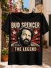 Grafica Vintage con Ritratto di Bud Spencer che Ammicca Raggi Rossi Stelle E La Leggenda Stampa Frontale T-shirt Unisex Tutte le T-shirt