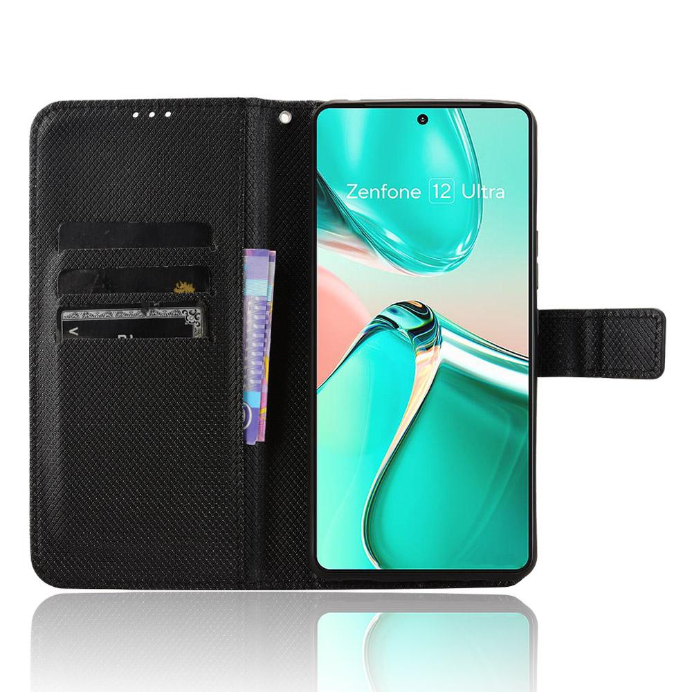 

For Asus Zenfone 12 Ultra 5G Case PU Leather Diamond Texture Wallet Phone Cover Brown
