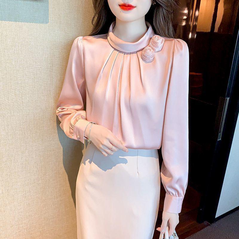 2025 Spring/Autumn Women's Floral Stand Collar Chic Pullover Top