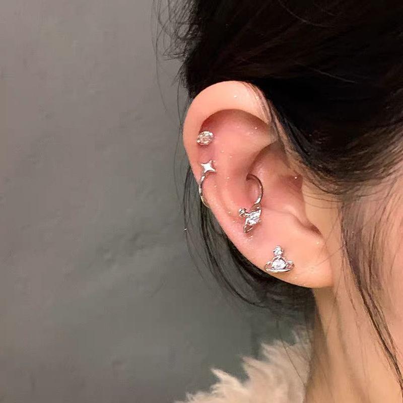 1Pc Star Surround Planet Spiral Ear Bone Nail For Women   Silver Color Earrings Accessories
