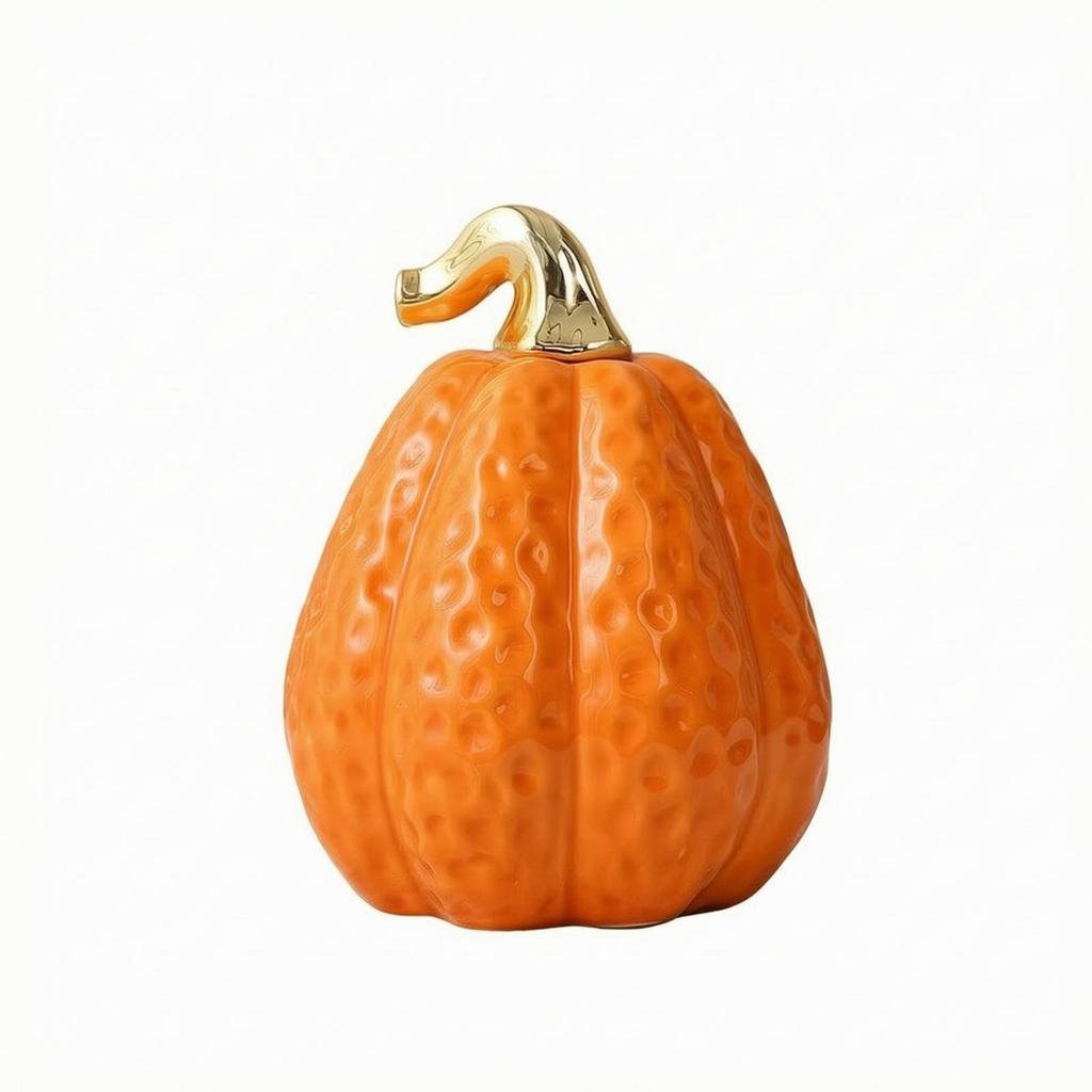 Ceramic Pumpkin Figurine Ribbed Thanksgiving for Desk