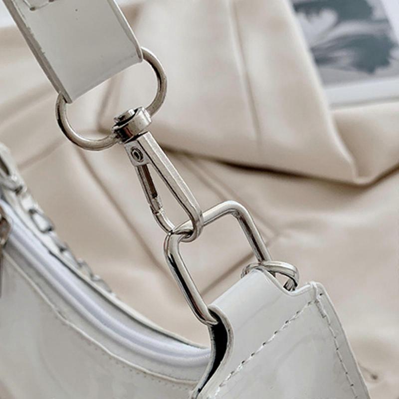 Elegant Lacquer PU Leather Armpit Bag Handbag Evening Bag Shoulder Bag with Zipper Messenger Bag for Girls Women Working  Black