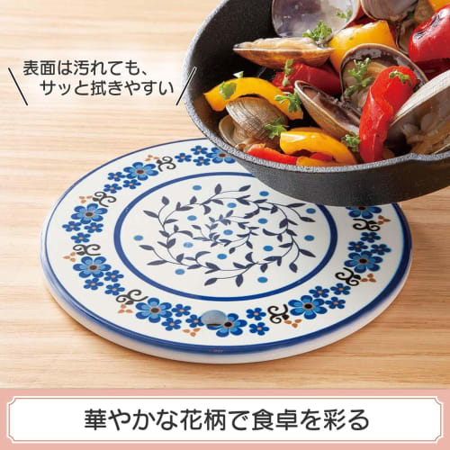 Comolife Ceramic Bouquet Trivet, Round (15cm), Ceramic Trivet, Pot Mat, Coaster, Stylish Floral Print, Cork Backing