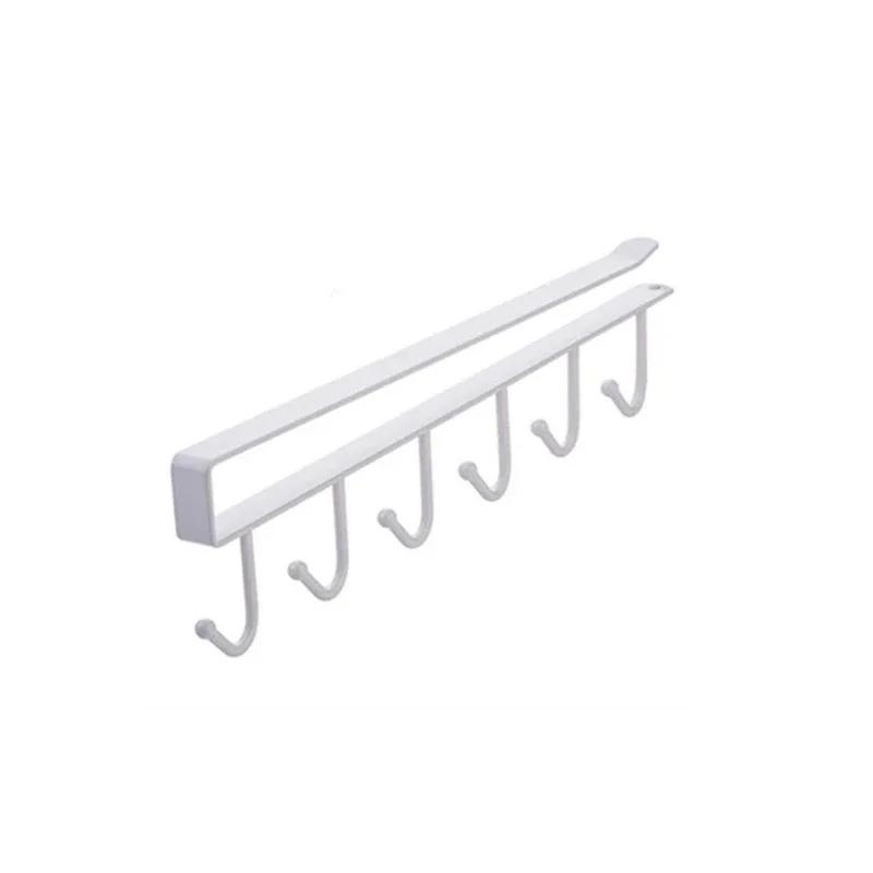6 Hooks Cup Holder Hang Kitchen Cabinet Under Shelf Storage Rack Organiser Hook Iron Kitchen Storage Rack Bathroom Organizer