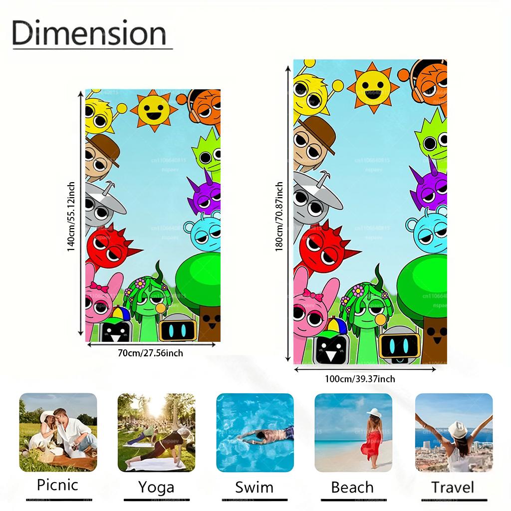1pz Telo da Spiaggia SS-Sprunki Incredibox, Telo da Bagno con Personaggio dei Cartoni Animati Colorato, Morbido Telo da Piscina in Microfibra per Bambini e Fan, Estate