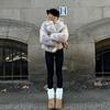 Women's Turn Down Collar Long Sleeve Faux Fox Fur Coat Loose Elegant Short Winter Outerwear