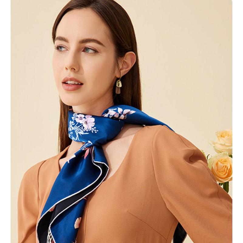 100% Mulberry Silk Square Scarf Double-sided Print Light Luxury Shawl Women Mom Fashion Accessory