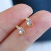 French Vintage Style Tiny Oval CZ Stud Earrings for Women