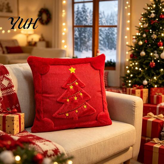 Cozy Winter Festive Pillow Cover Christmas Throw Cover, 18x18 Inch Plush Cushion 3D Snowman Themed Covers Reindeer Pattern, Case for Holiday Home Sofa