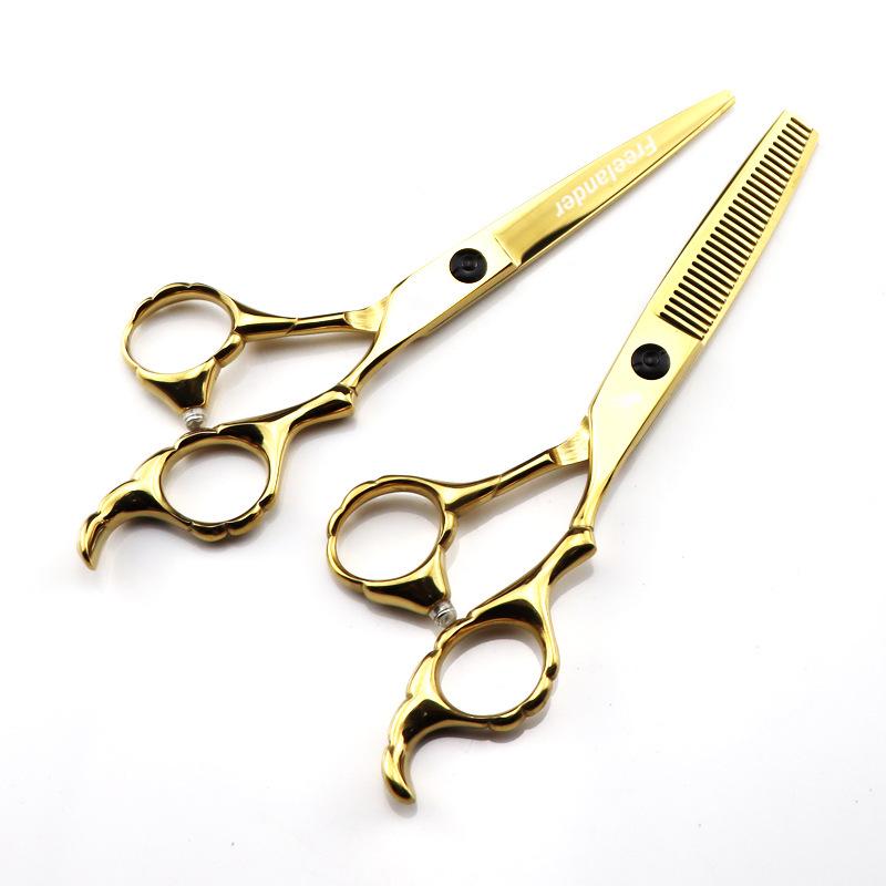 6.0" Golden God Walker Bamboo Handle Hairdressing Scissors - Straight & Thinning Shears for Barbers