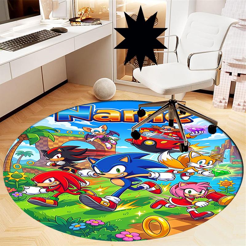 Custom Name Sonic Printed Round Rug Carpet Chair Rug Area Rug Entryway Doormats,for Office Chair Living Room Bedroom Kitchen Room.