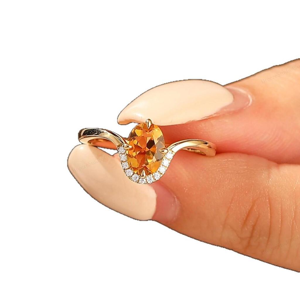 Elegant Oval Yellow Diamond S925 Sterling Silver Ring for Women - Exquisite and Unique European-American Design