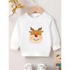 European Size Christmas Reindeer Print Pattern, Comfortable Thin Round-Neck Sweatshirt for Baby Girls In Spring And Autumn