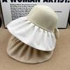 Internet celebrity pearl big brim straw hat women French sunscreen visor hat chiffon bow high quality bucket hat
