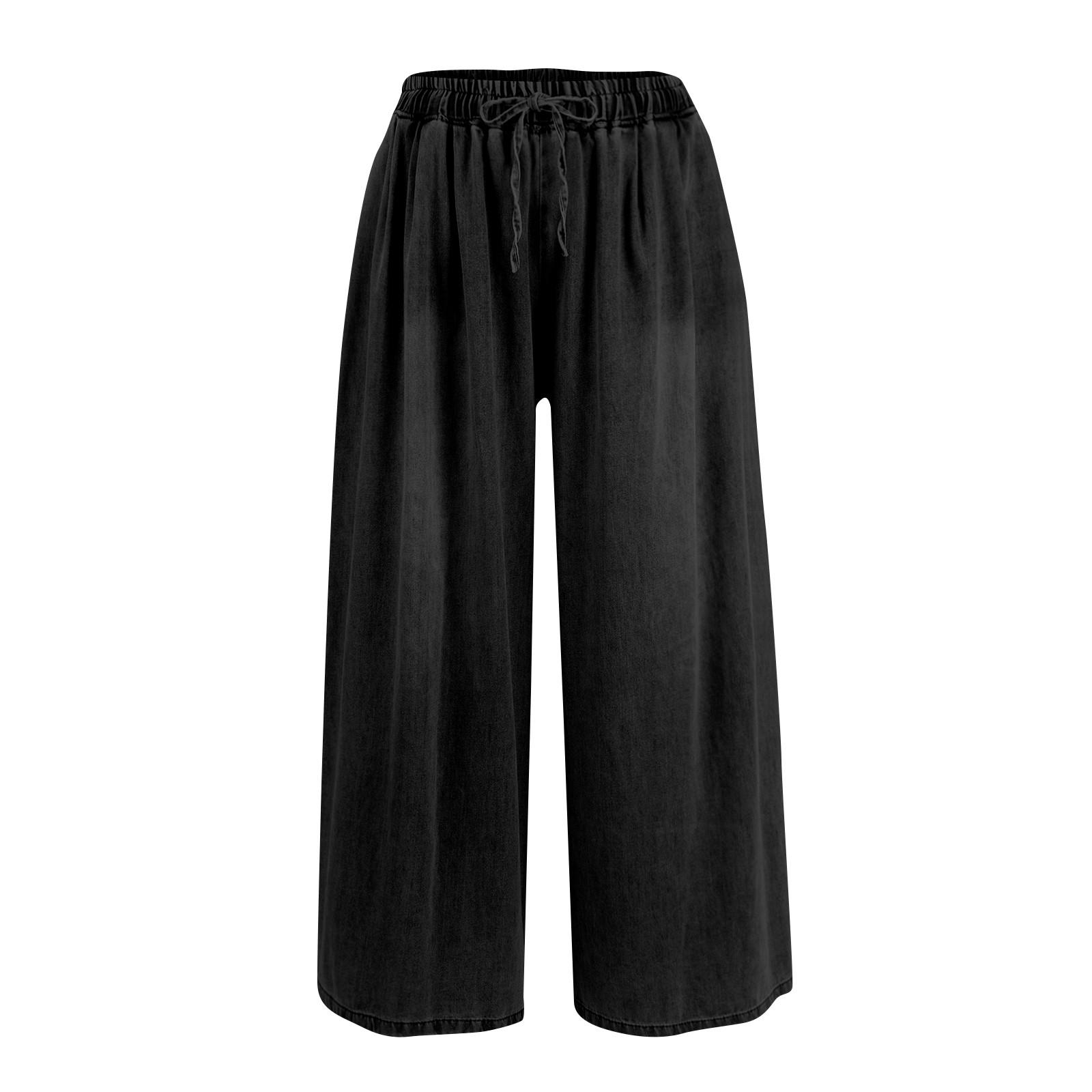 

Женские весенне-осенние винтажные джинсовые широкие брюки из стираного денима, художественные свободные брюки-юбки, укороченные брюки для похудения One Size чёрный