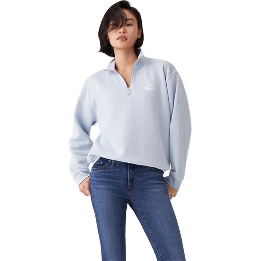 Levis Logo Print Loose Fit Stand Collar Long Sleeve Sweatshirt Women sweatshirt Light-Blue 000O2-0001