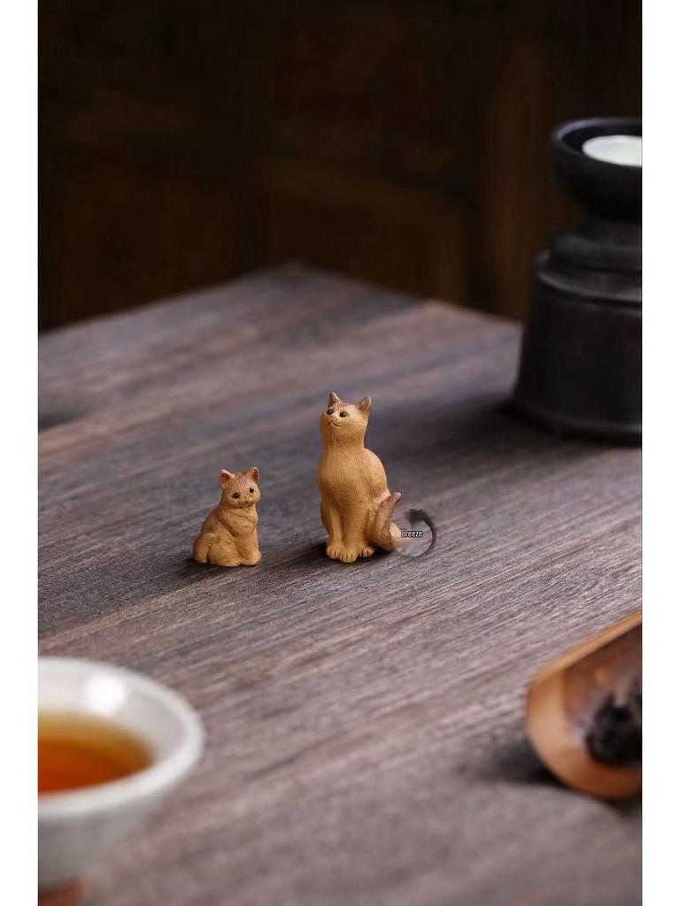 Yixing Zisha Mini Orange Cat Tea Pet – Exquisite Lucky Cat Tea Ornament