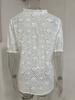 Women's Summer Fashion Casual Shirts Cropped Petal Sleeve Eyelet Tops V Neck Shirt
