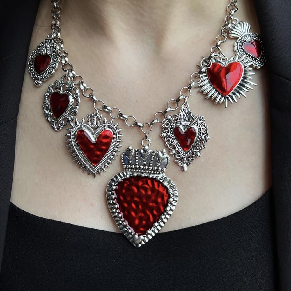 

Vintage Red Sacred Heart Pendant Necklace Multi-Pendant Women s Fashion Trend Jewelry Accessories Other