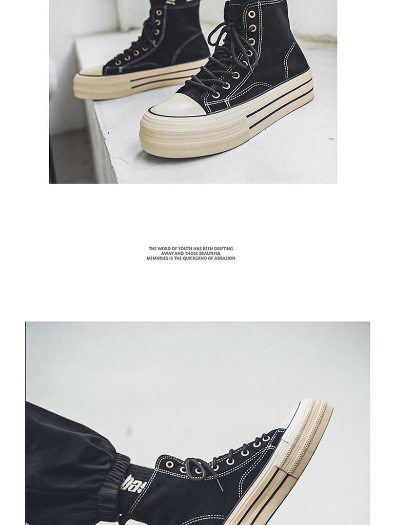 2025 Men's Retro High-Top Canvas Sneakers with Thick Sole for Height Boost - Versatile Casual Shoes for Spring