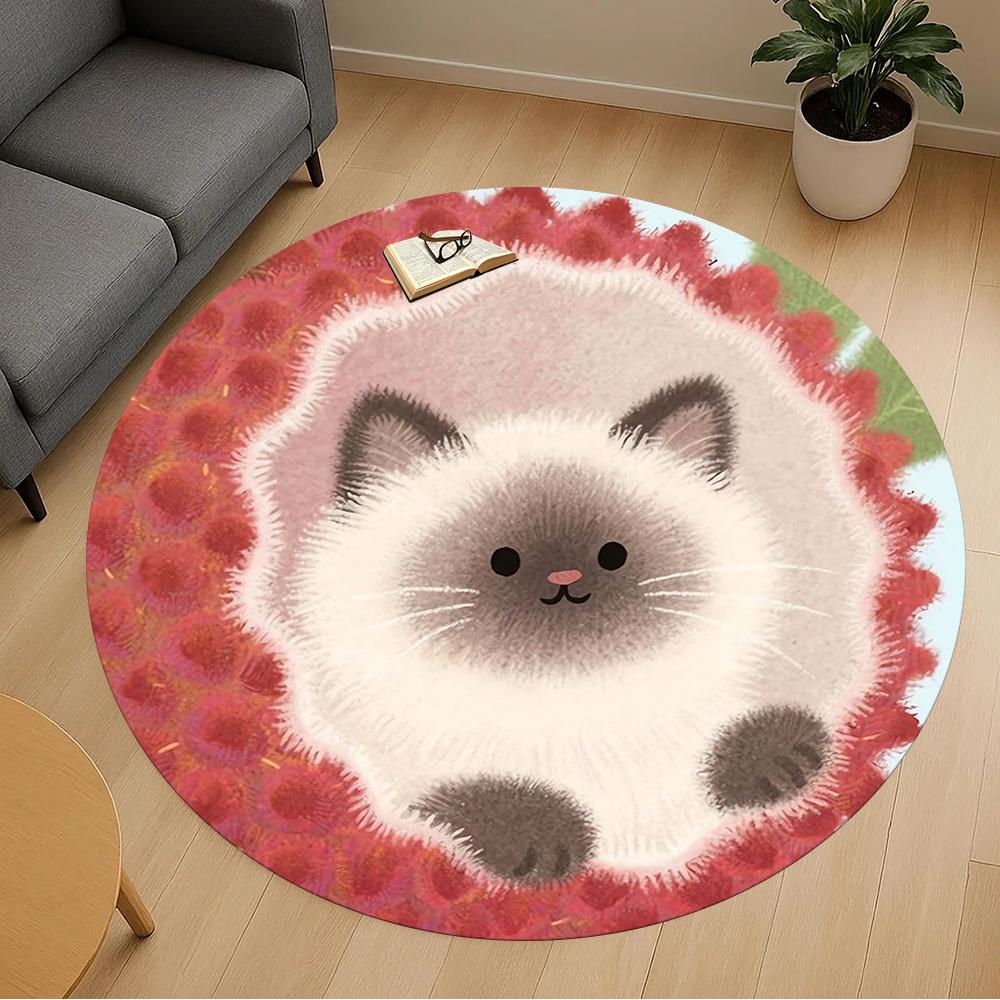 

1pc cat flower Round Chair mat Area Rug - Non-Slip, Floor Mat for Office, Bedroom, and Indoor Decor -1002081 80cm by 80cm
