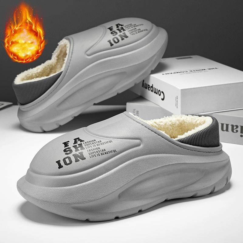 Fashion Winter Men Women Warm Slippers Outdoor Cotton Slippers Indoor Home Non-Slip Shoes Men's Bedroom Warm Plush Slippers 36-45