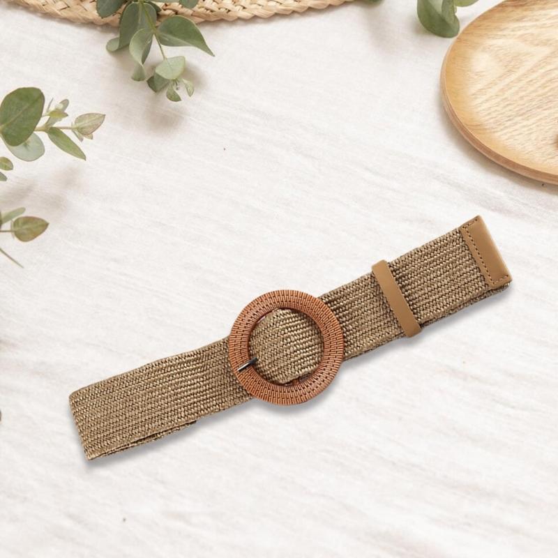 Plastic Buckle Waist Belt Aesthetic Braided Belt Decorative Waistband Wide Belt for Dress Elegant Weaving Waiststrap