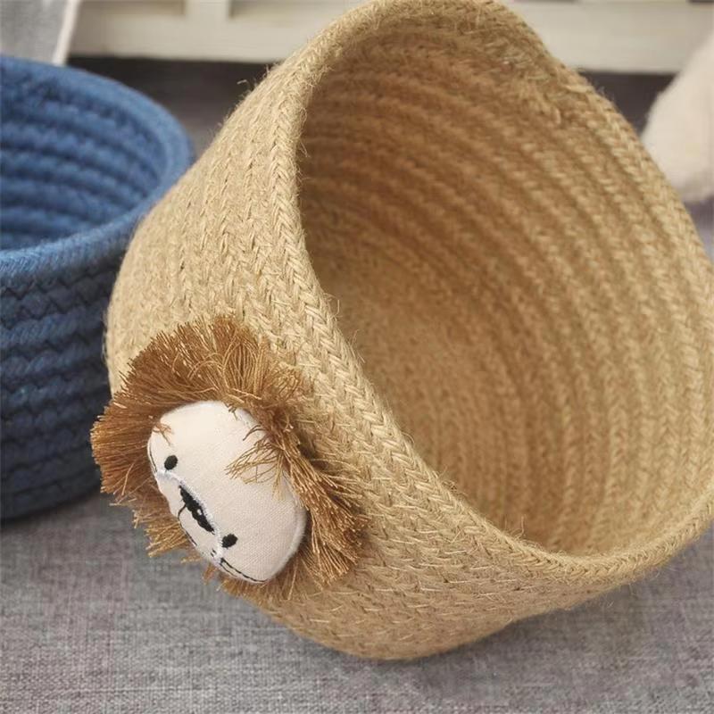 1Pcs Foldable Cartoon Animals Hand Woven Cotton Rope Storage Basket Kids Toys Desktop Organizer Sundries Storage Box 16x9CM