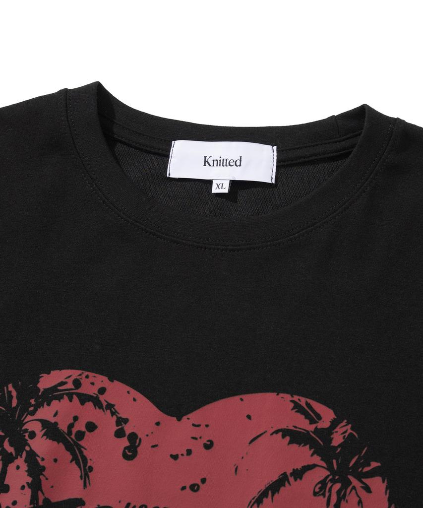 KNITTED Palm Tree Heart T-Shirt Black-Red