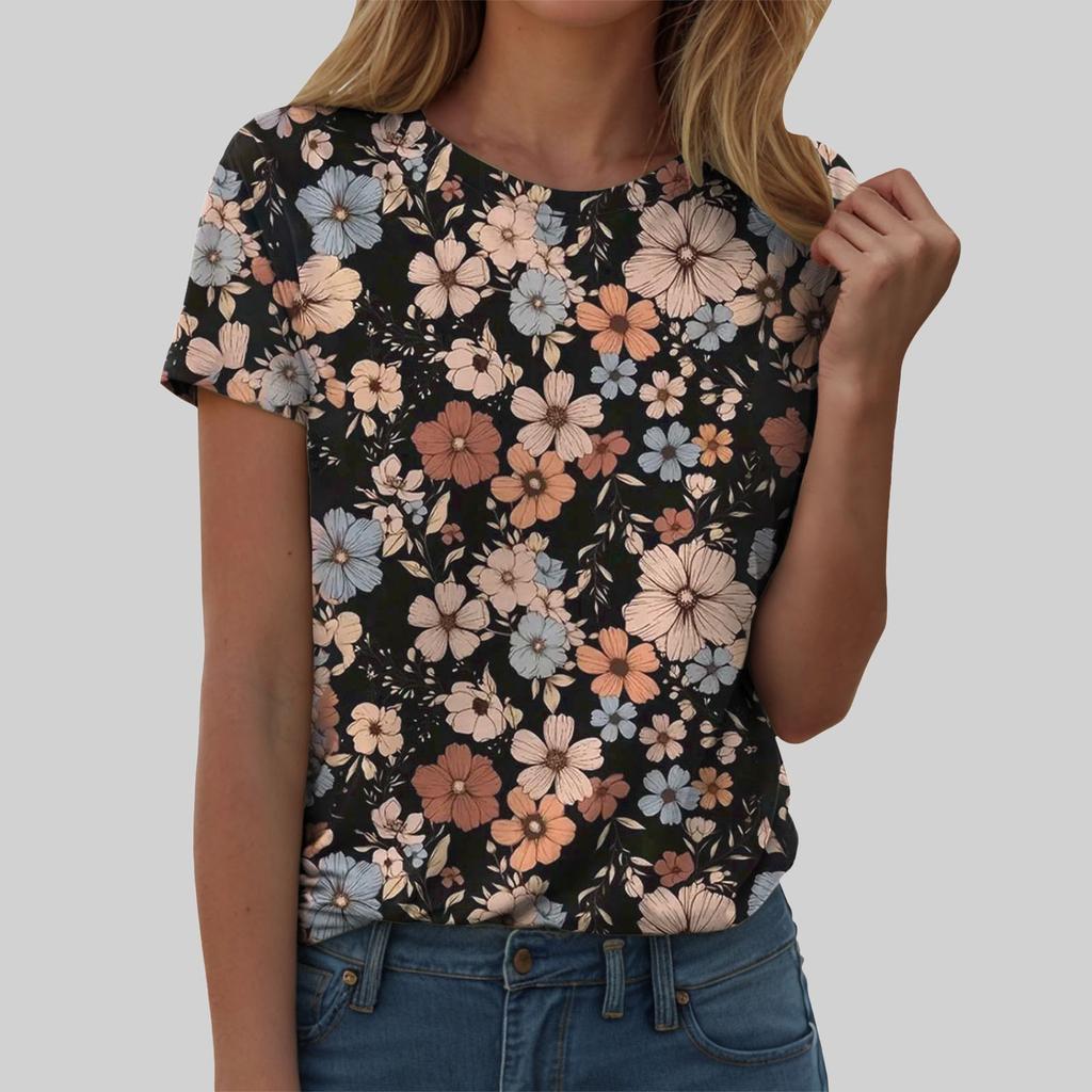 Women's Flower Print Top Fashionable Loose Short Sleeve Comfortable T-Shirts Women’s