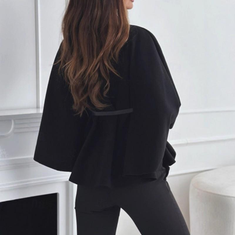 Womens Winter Elegant Wool Blend Cape Coat With Belted Waist Stand Collar