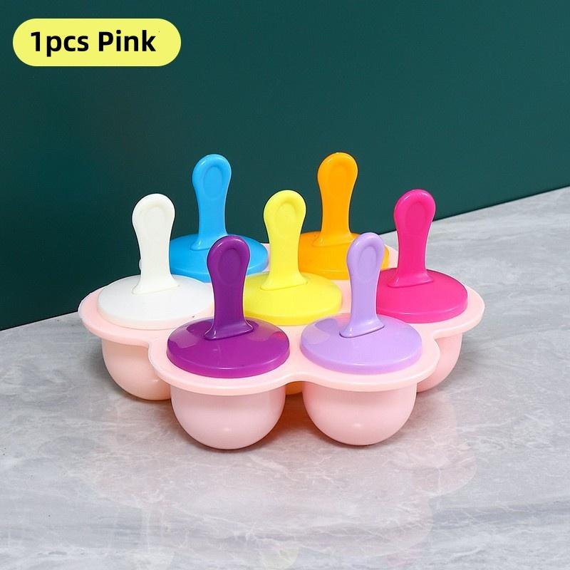 7 Grids DIY Ice Cream Popsicle Silicone Mold Ice Cream Ball Maker Popsicles Molds Baby Fruit Shake Home Kitchen Accessories Tool