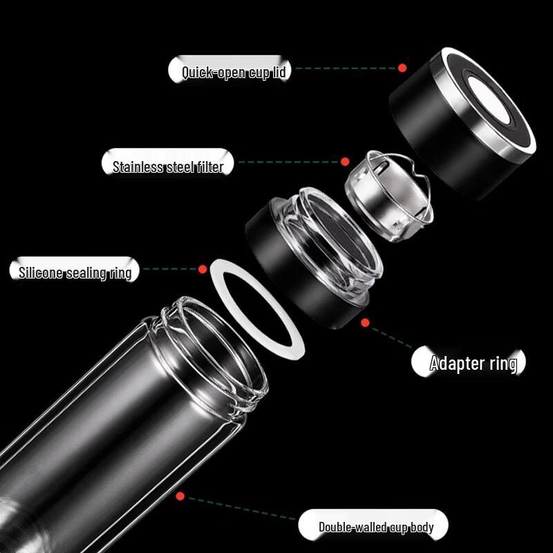 MINGHUI 350ml Double-Layer Tea Infuser Glass Bottle with One-Touch Lid