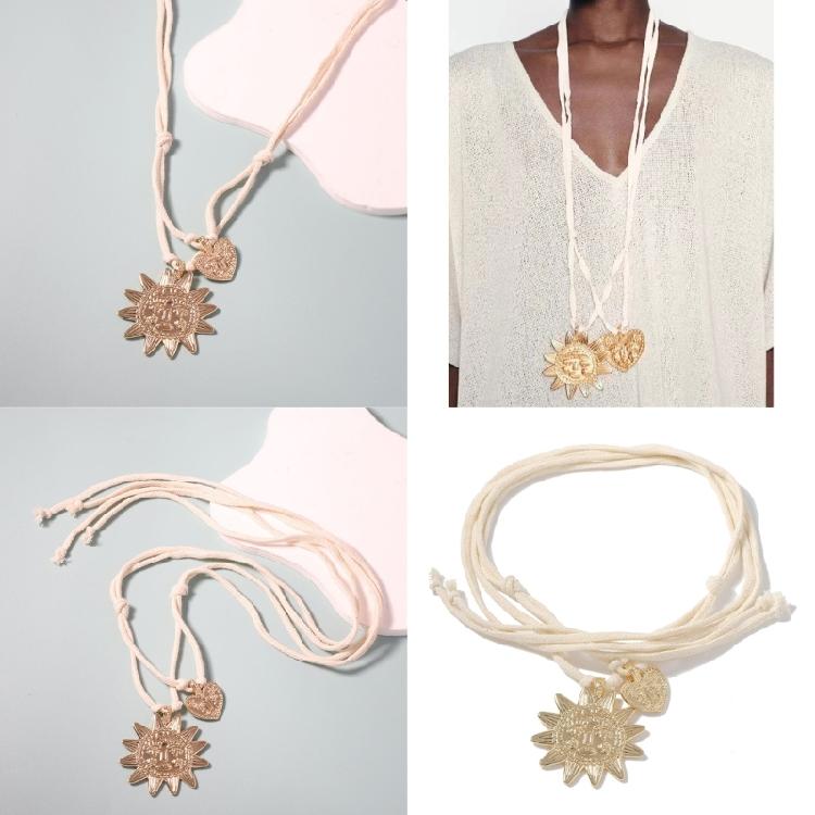 Stylish Sun and Heart Long Necklace Adjustable Neckchain Fashionable Jewelry Stylish Women's Accessories for Casual Wear