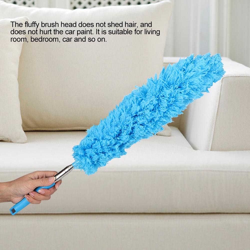 Household Soft Flexible Duster Dust Cleaner Stainless Steel Telescoping Extension Pole Sky Blue
