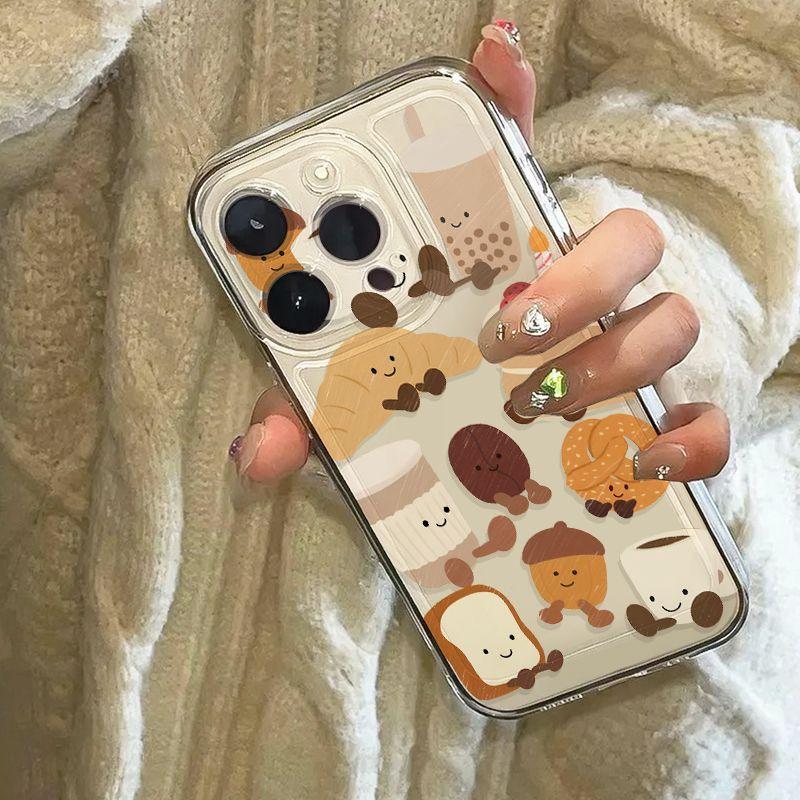 Funny Cartoon Bread Croissant Toast Phone Case For iPhone 17 16 15 11 12 14 13 Pro Max Mini X XS XR 7 8 Plus SE4 16E Cute Cover