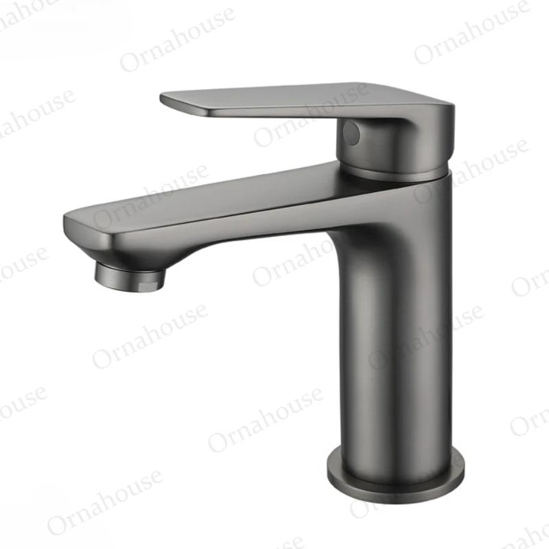 Gun Gray Minimalist Faucet Brass Hotel Household Sink Faucet Dual-purpose Cold and Hot Sink Faucet Light Luxury Bathroom Kitchen